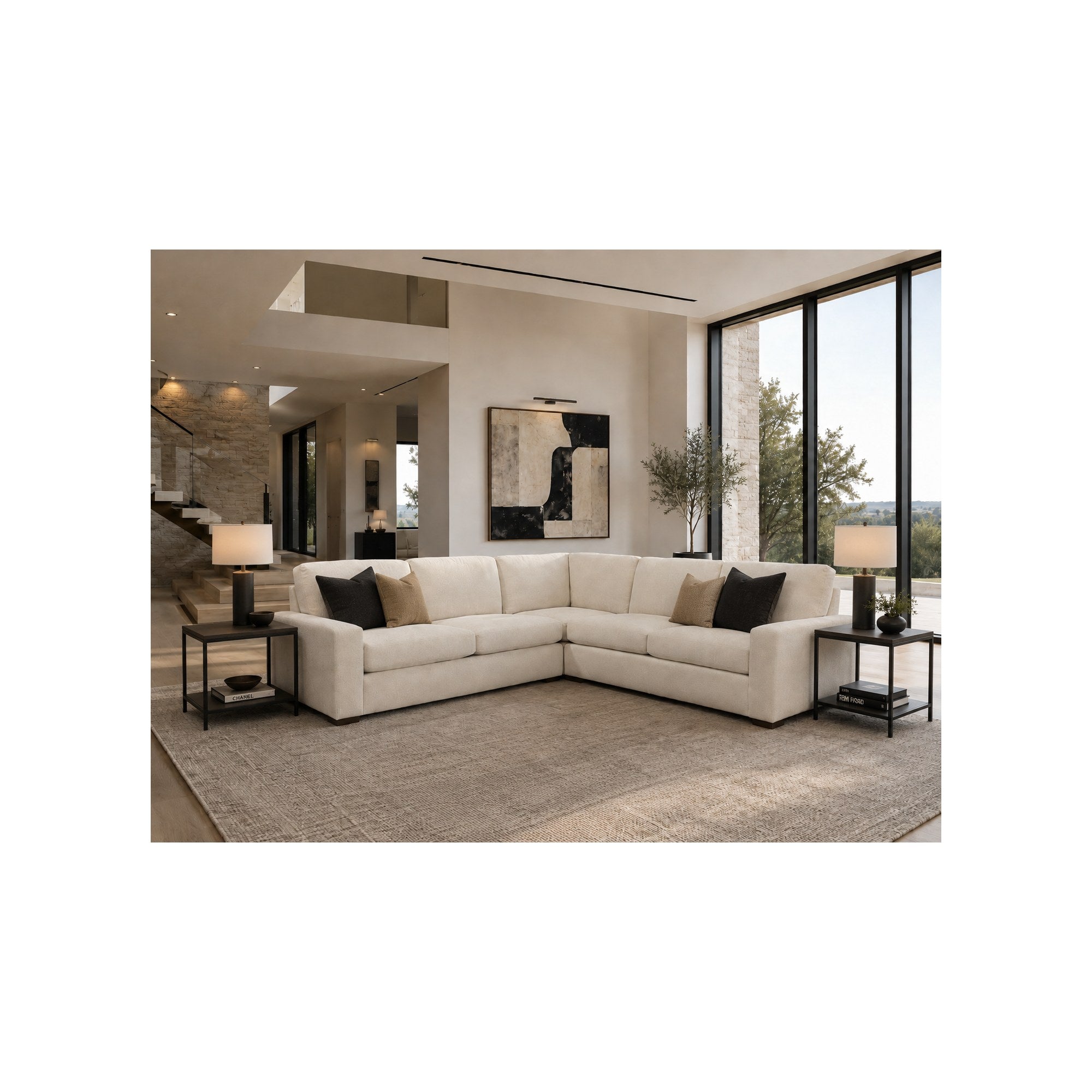 Cody Sectional 3pc RAF / LAF Loveseat / Corner Chair in Cumberland Cream by Spectra Home Furniture - lifestyle room image
