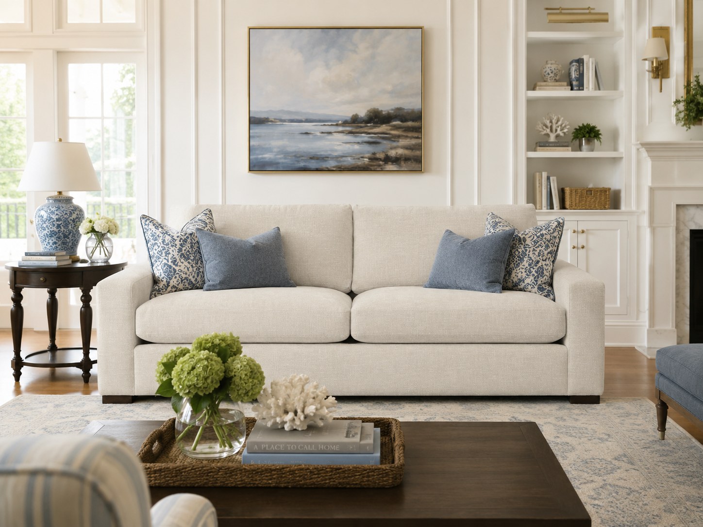 Cody 96″ Sofa in Cumberland Cream lifestyle image - Cream Transitional Traditional