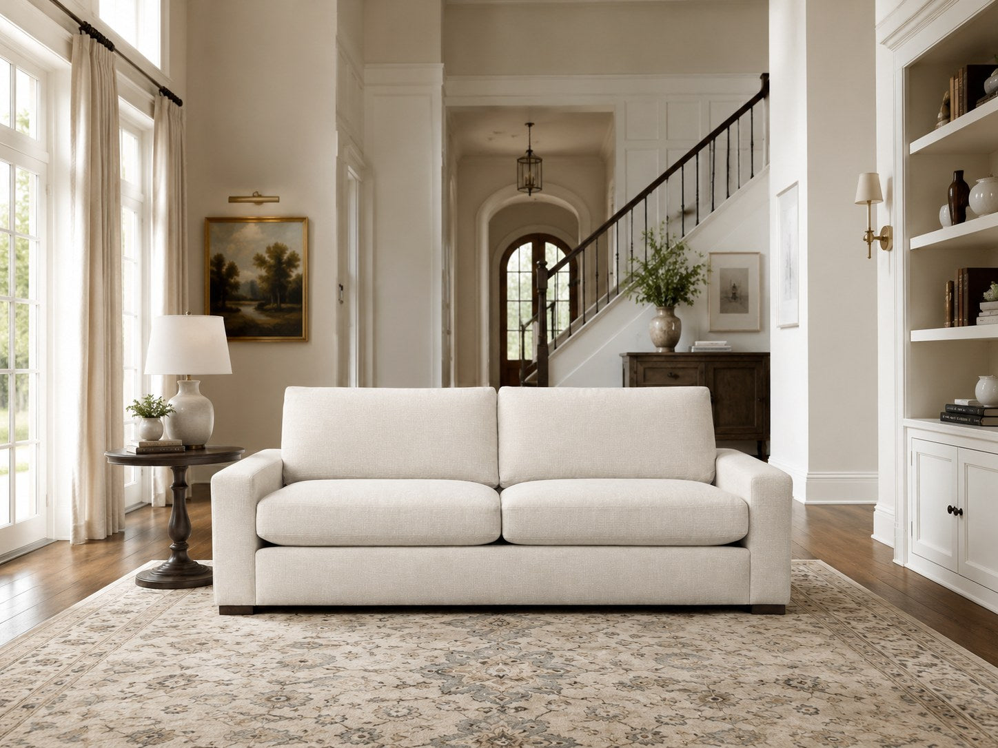 Cody 96″ Sofa in Cumberland Cream lifestyle image - Sofa Transitional Traditional