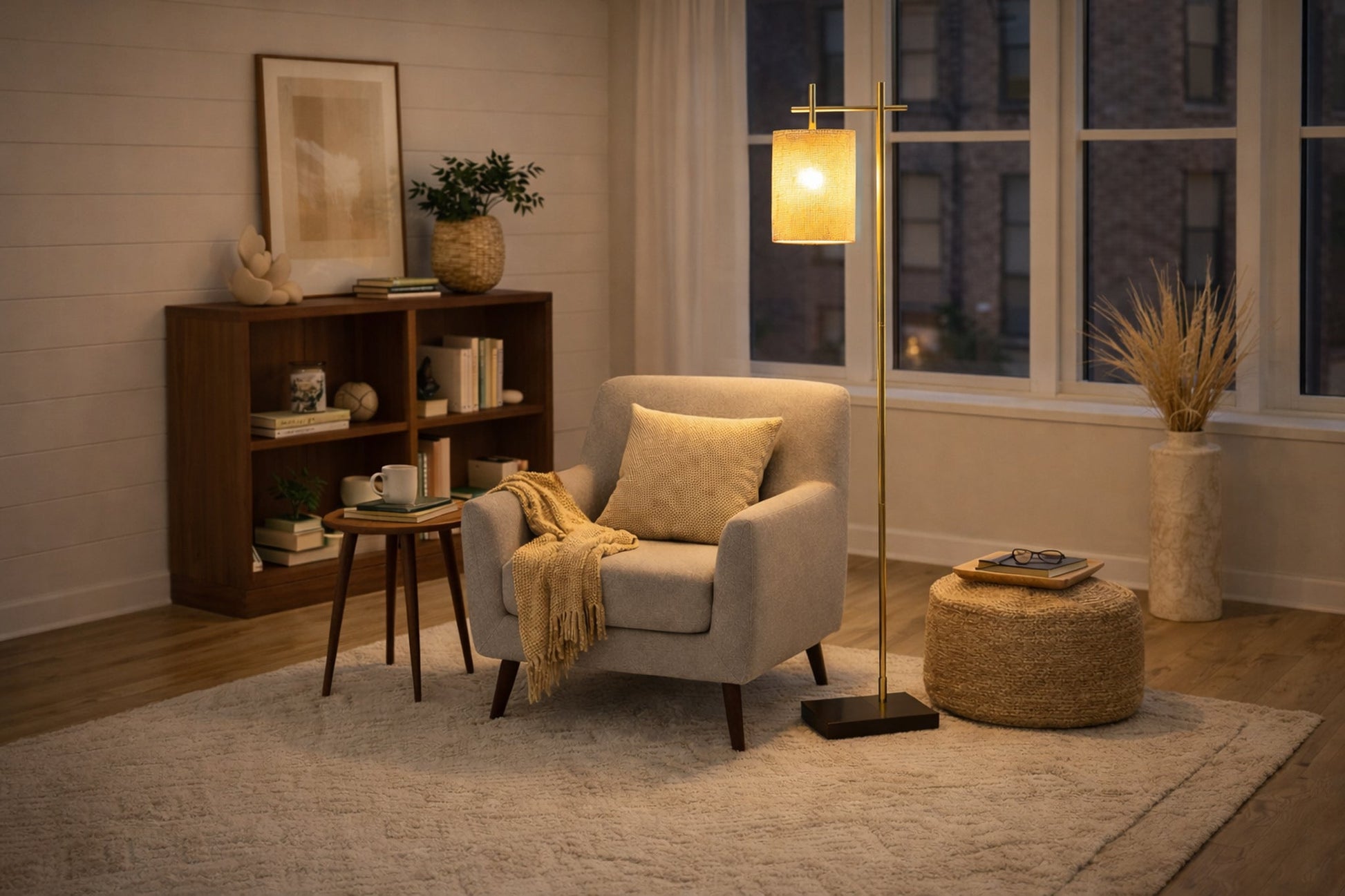 Brizo Floor Lamp | Dark Brown Bamboo and Bronze Frame