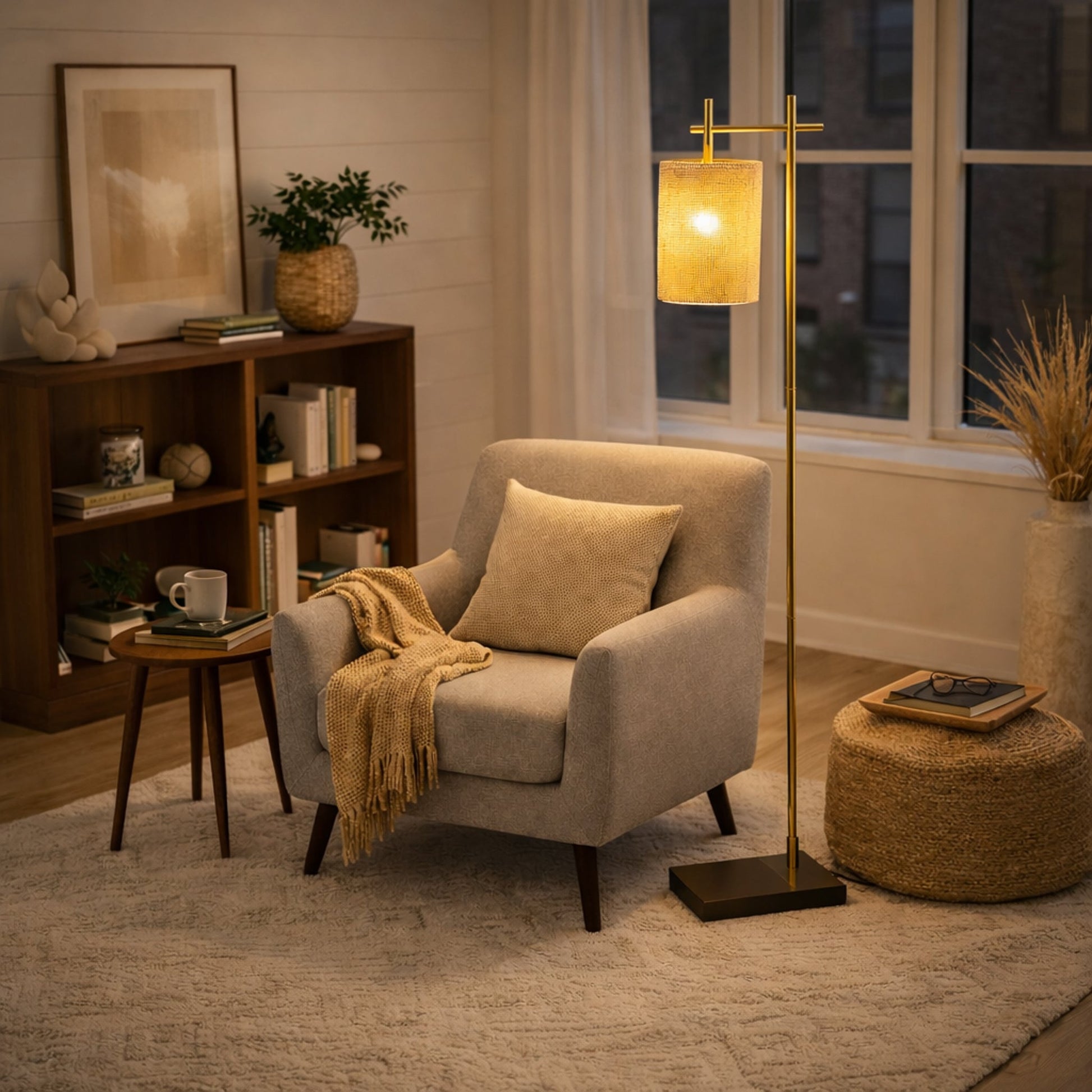 Brizo Floor Lamp | Dark Brown Bamboo and Bronze Frame