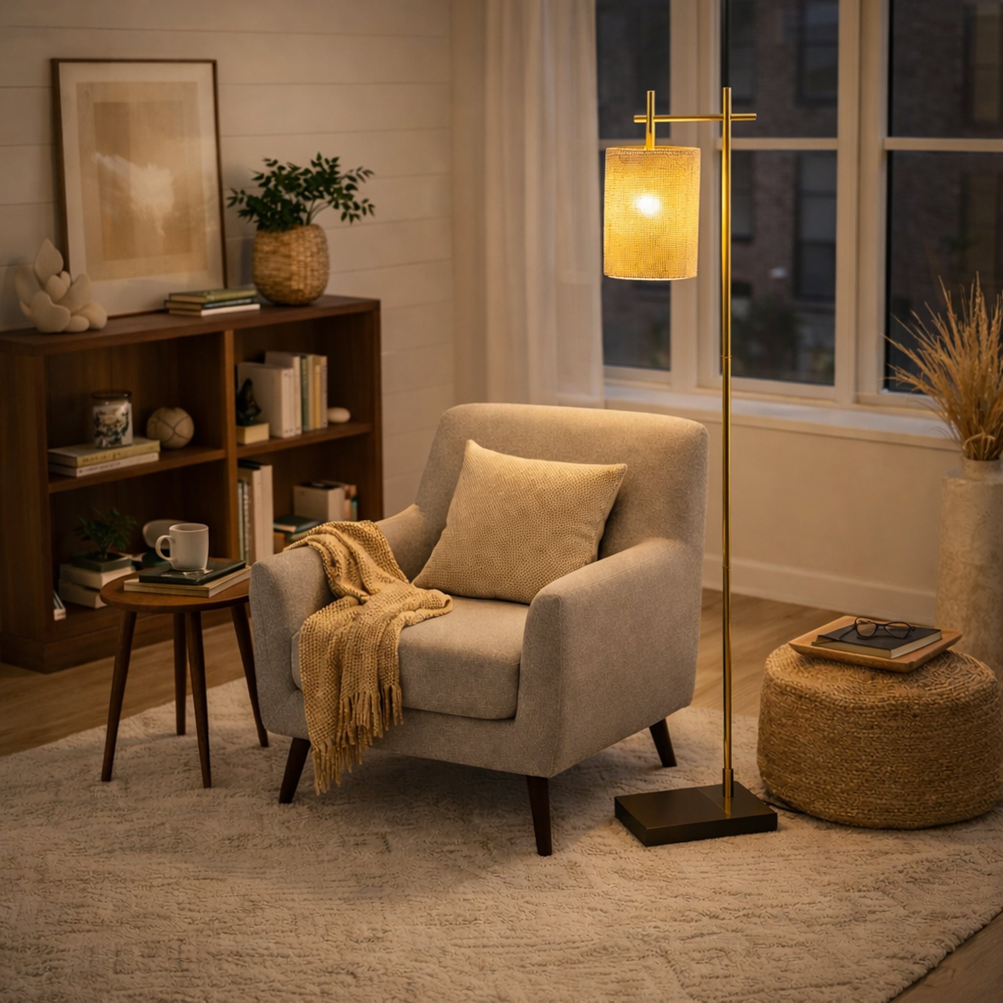 Brizo Floor Lamp | Dark Brown Bamboo and Bronze Frame