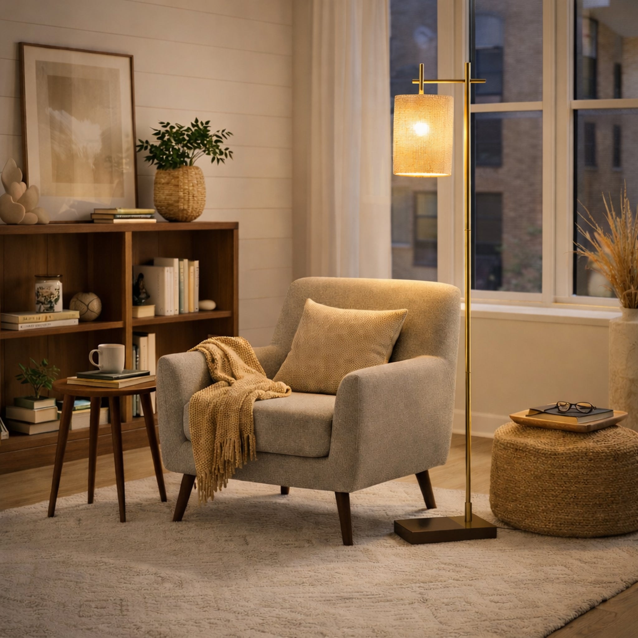 Brizo Floor Lamp | Dark Brown Bamboo and Bronze Frame