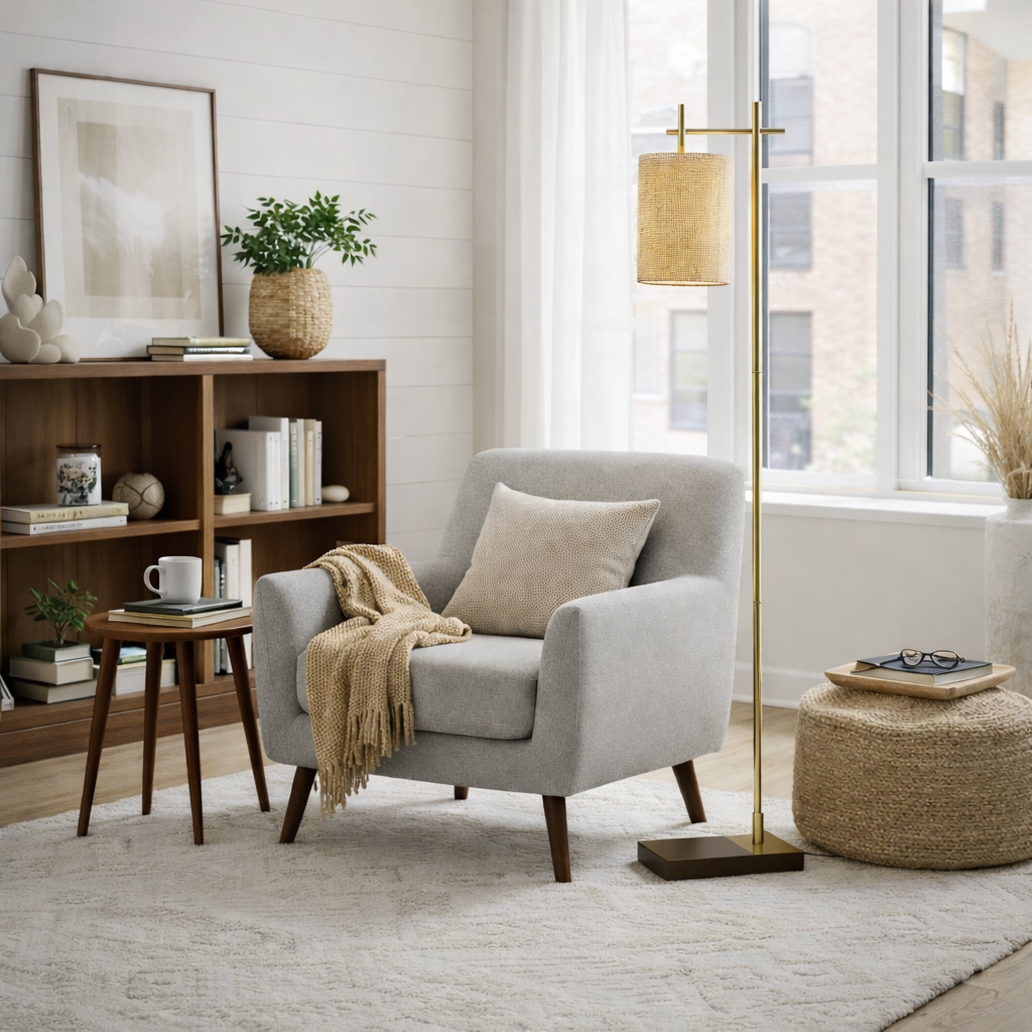 Brizo Floor Lamp | Dark Brown Bamboo and Bronze Frame