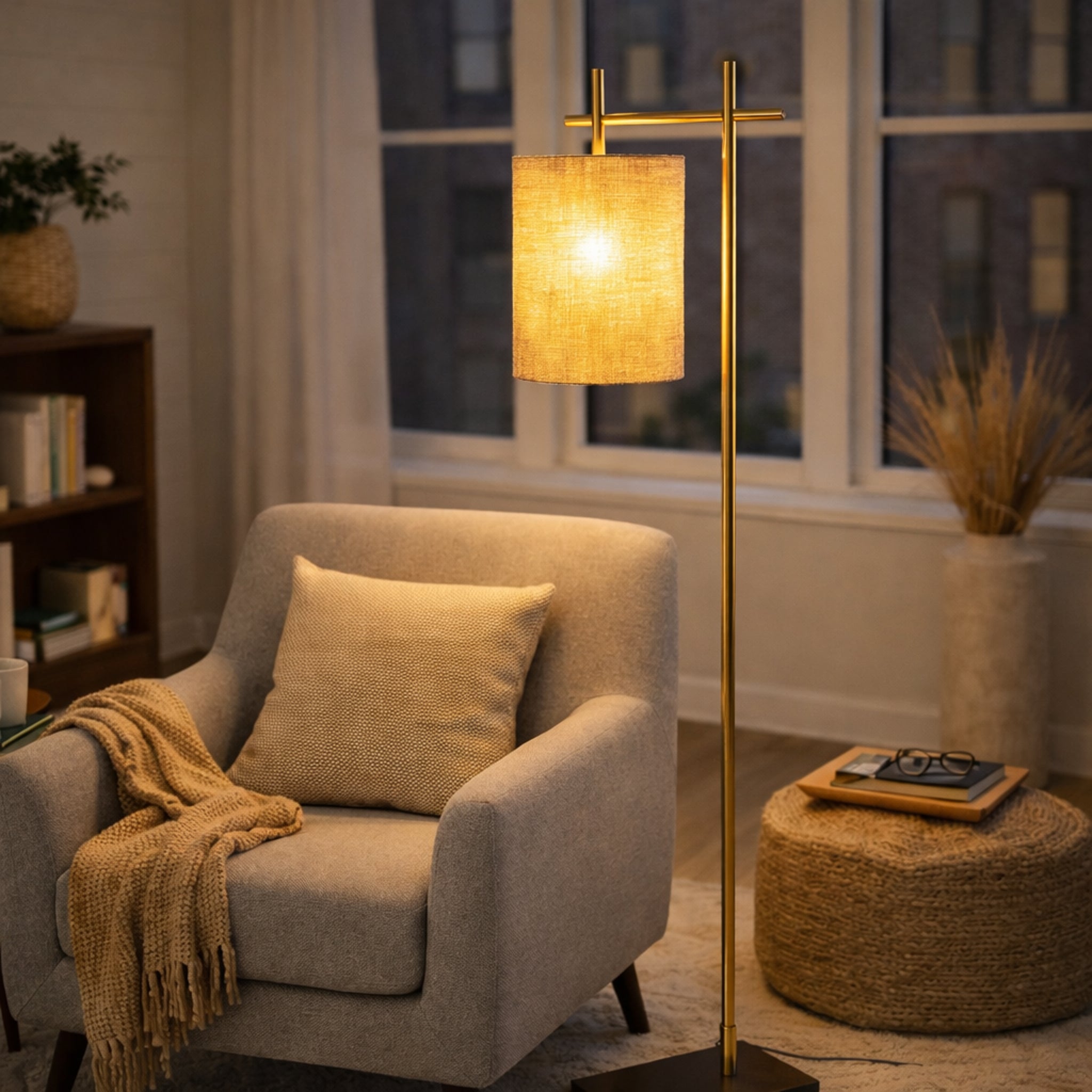 Brizo Floor Lamp | Dark Brown Bamboo and Bronze Frame