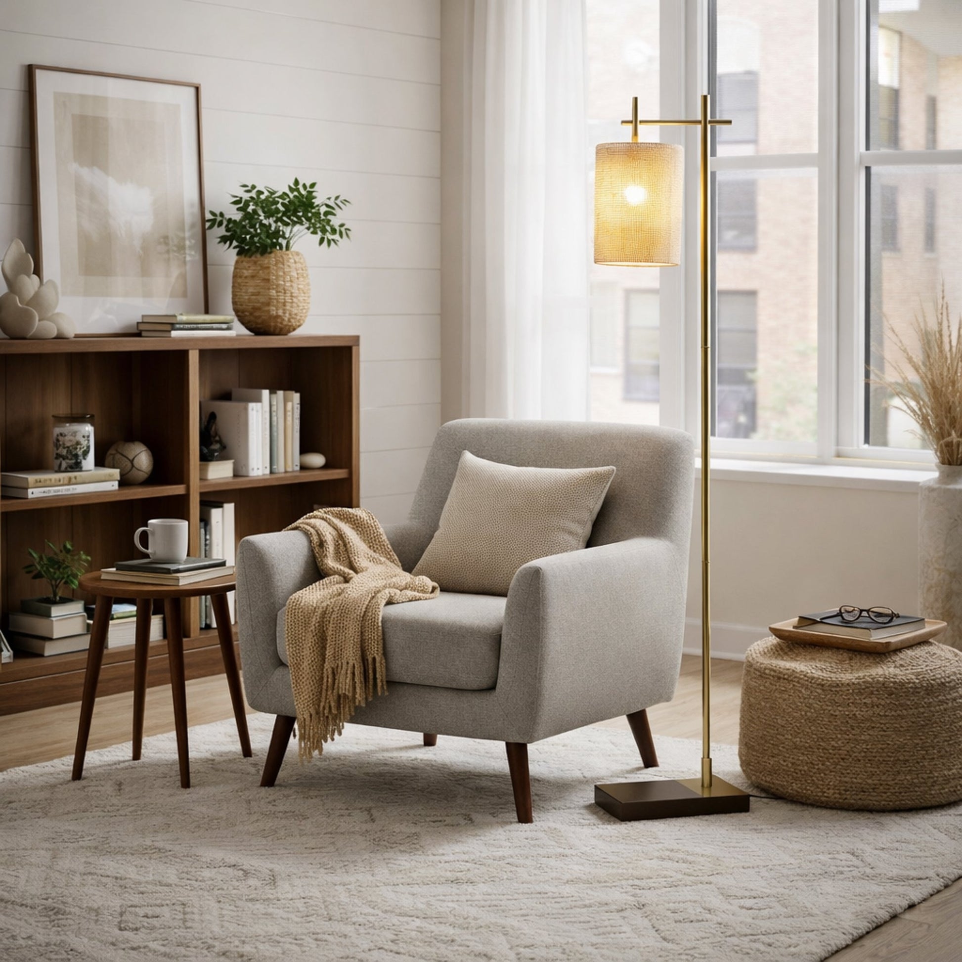 Brizo Floor Lamp | Dark Brown Bamboo and Bronze Frame