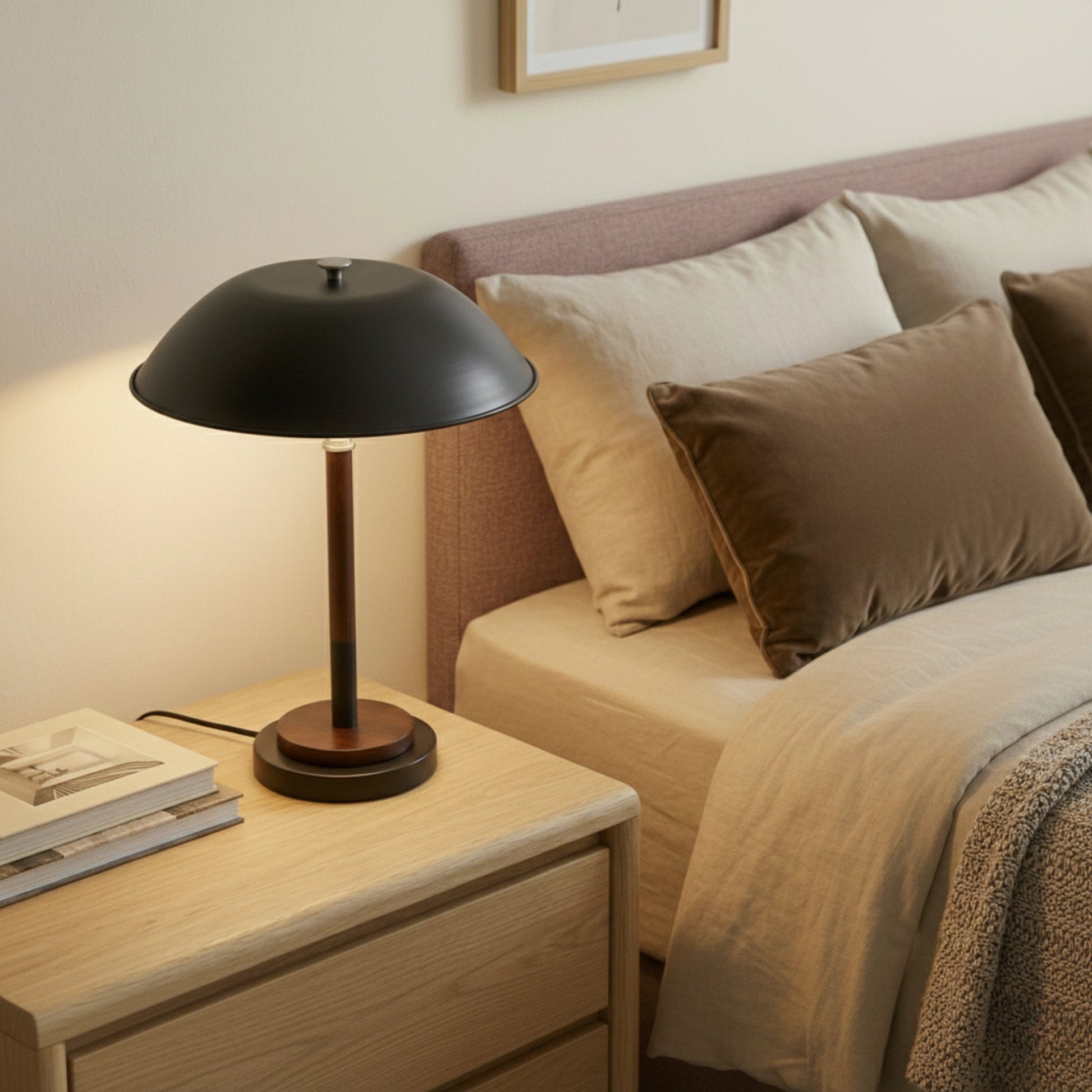 Cosmiclume Table Lamp | Matte Black Dome and Walnut Base
