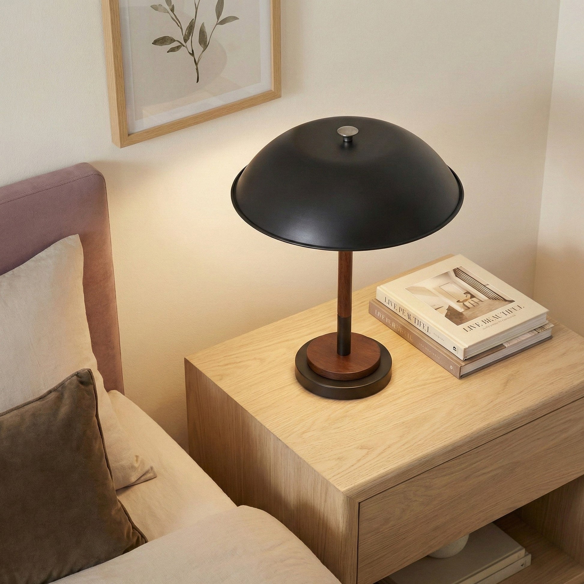Cosmiclume Table Lamp | Matte Black Dome and Walnut Base