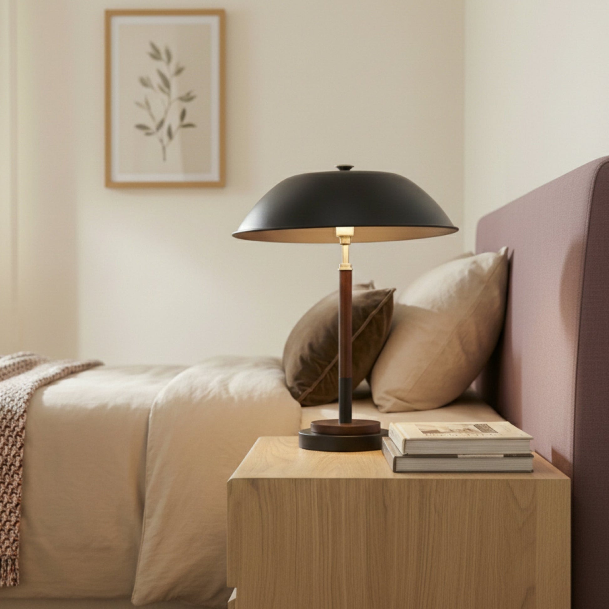 Cosmiclume Table Lamp | Matte Black Dome and Walnut Base