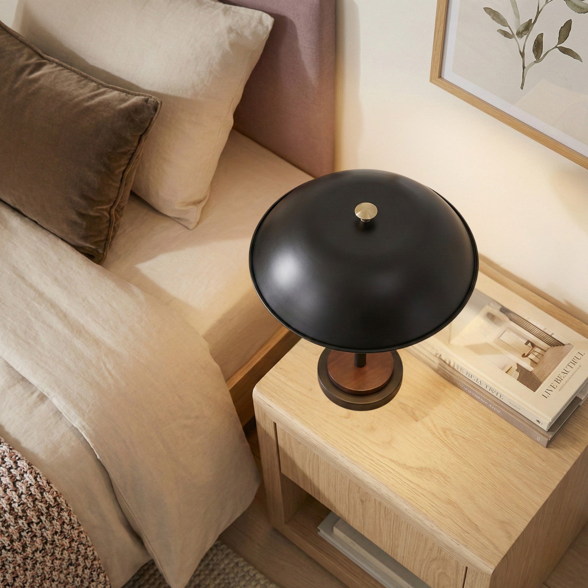 Cosmiclume Table Lamp | Matte Black Dome and Walnut Base
