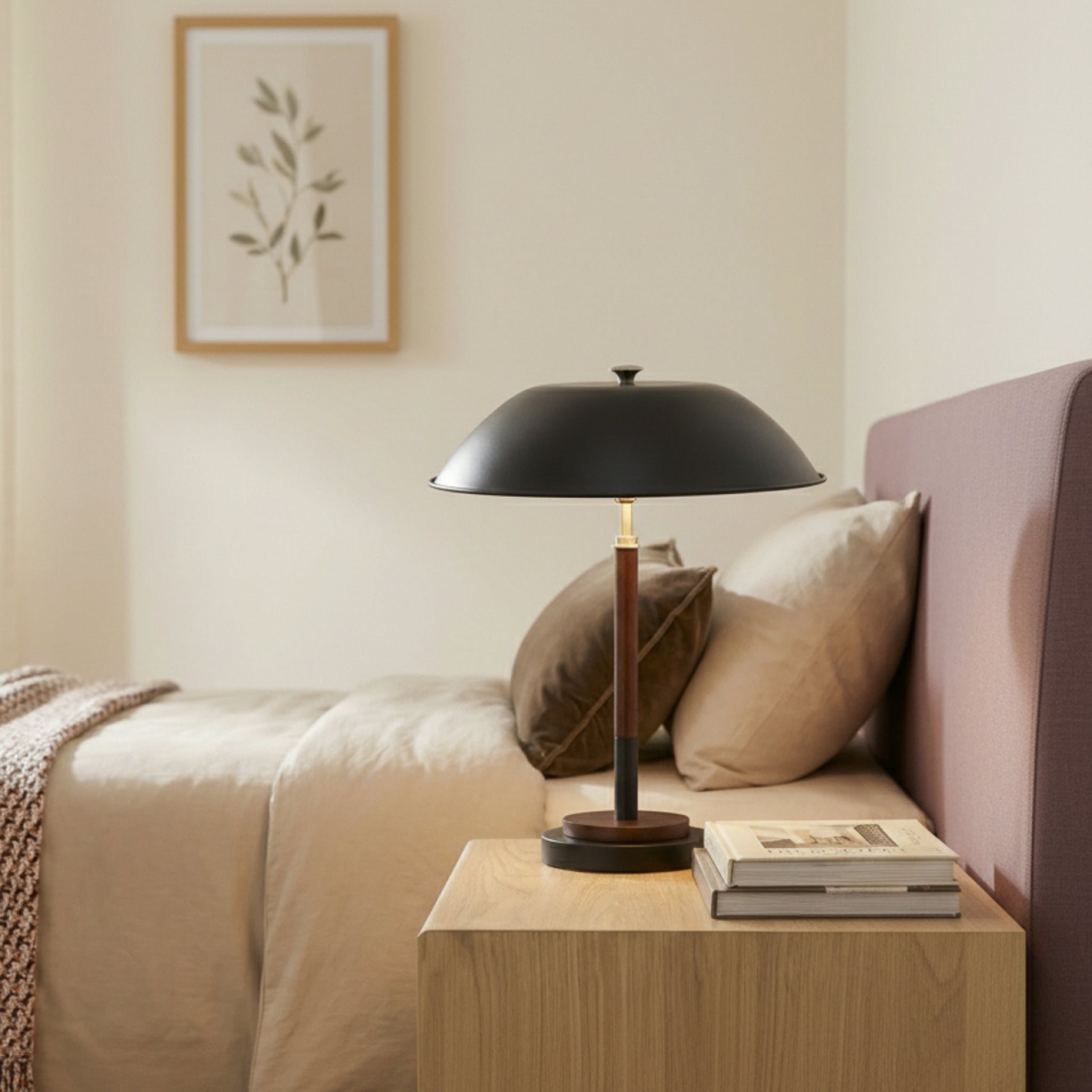 Cosmiclume Table Lamp | Matte Black Dome and Walnut Base