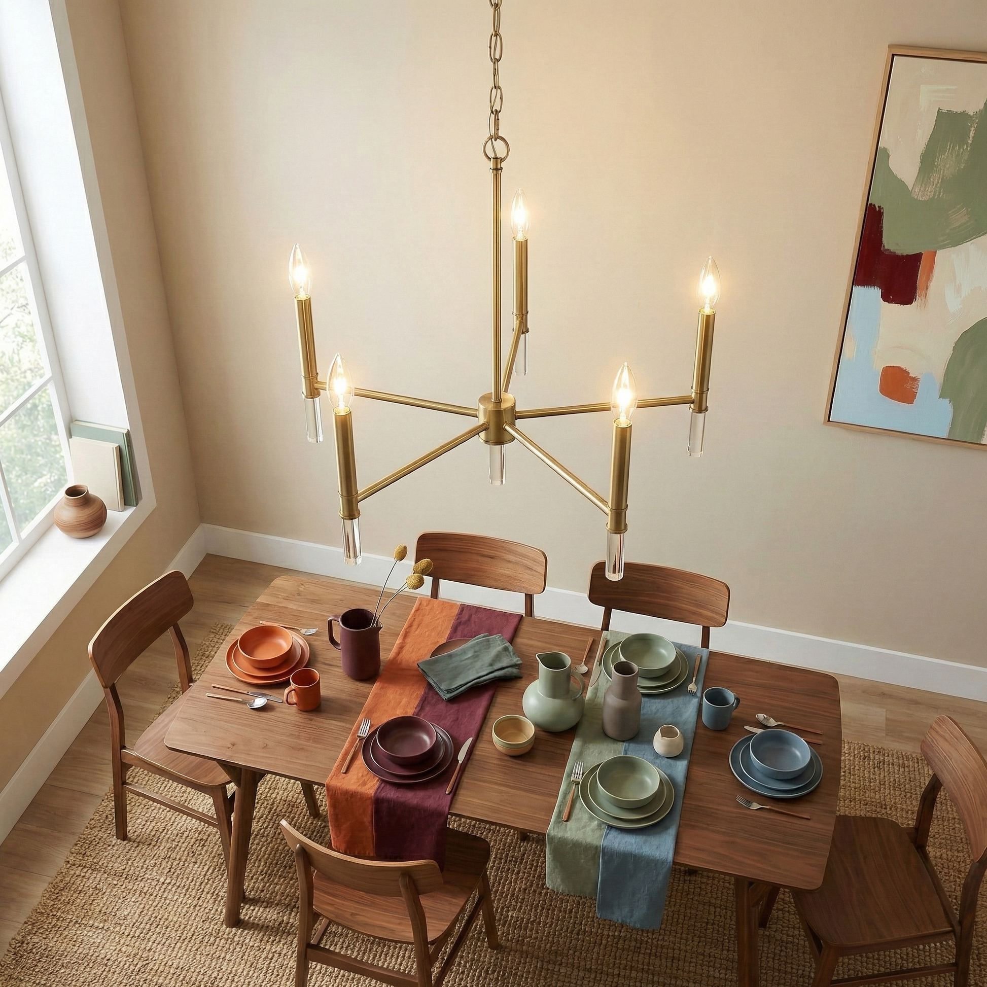 Courtyard Chandelier | Golden Brass and Five-Light Candle Design