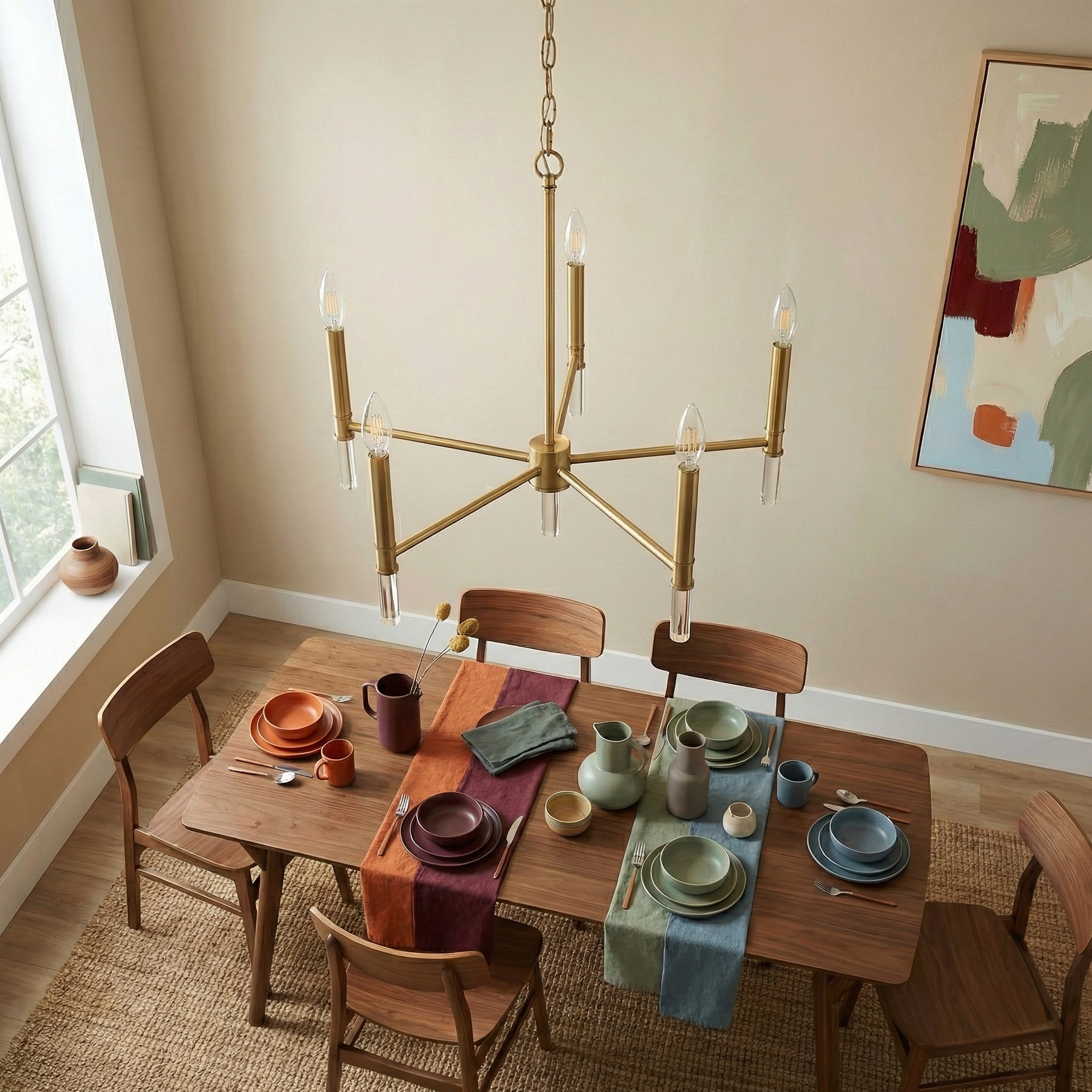 Courtyard Chandelier | Golden Brass and Five-Light Candle Design