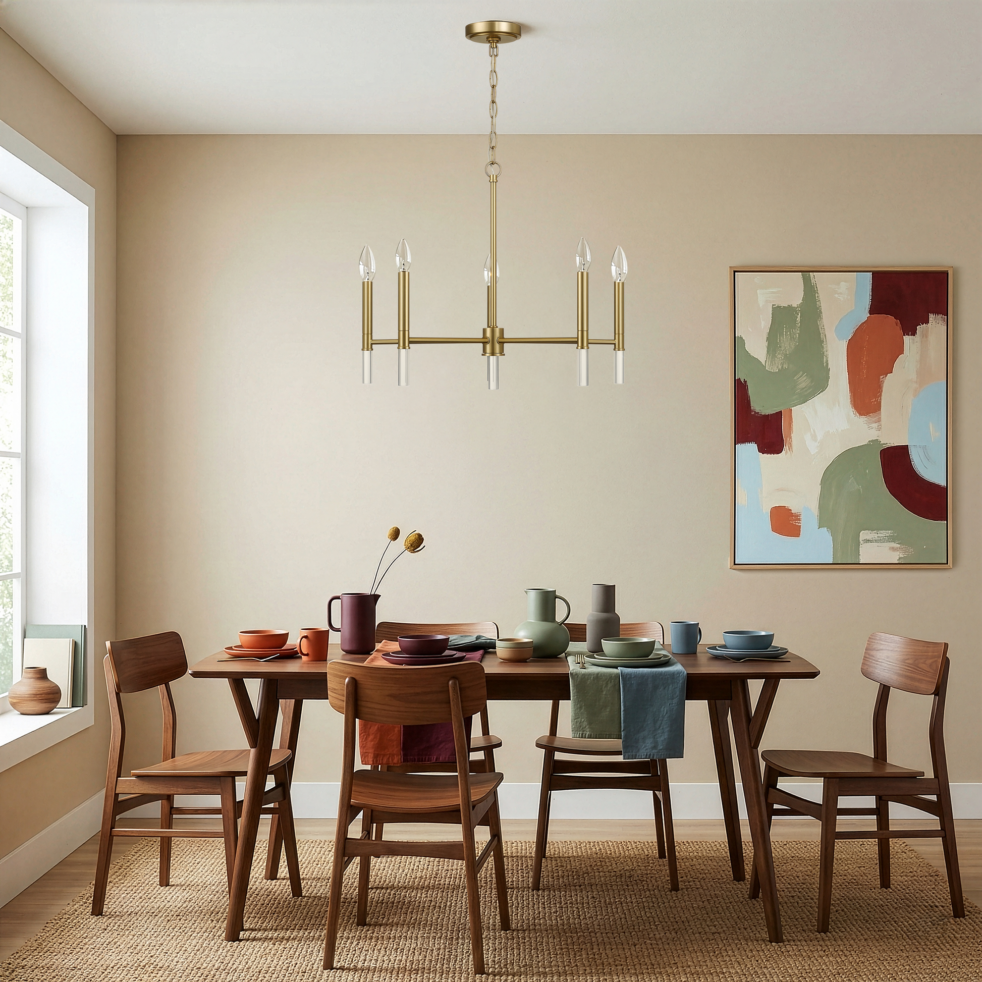 Courtyard Chandelier | Golden Brass and Five-Light Candle Design