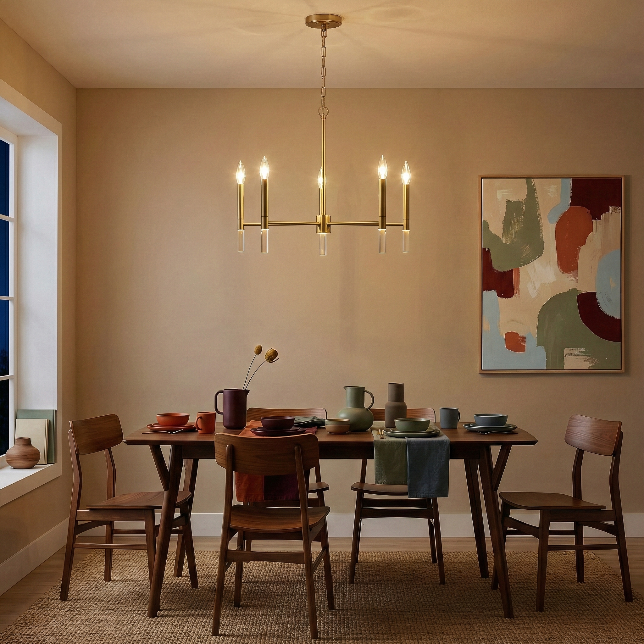 Courtyard Chandelier | Golden Brass and Five-Light Candle Design