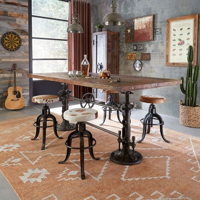 Industrial Adjustable Cowhide Stool