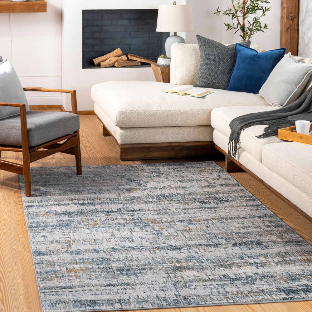 Carmel Blue/Off-White Machine Woven Rug - roomscene