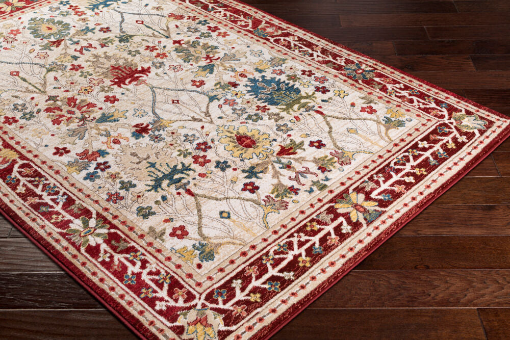 Crafty Burgandy/Yellow Machine Woven Rug CRT-2309 - corner