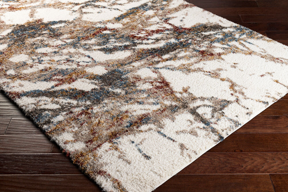 Celestial Shag Burgandy/Mustard Machine Woven Rug - corner