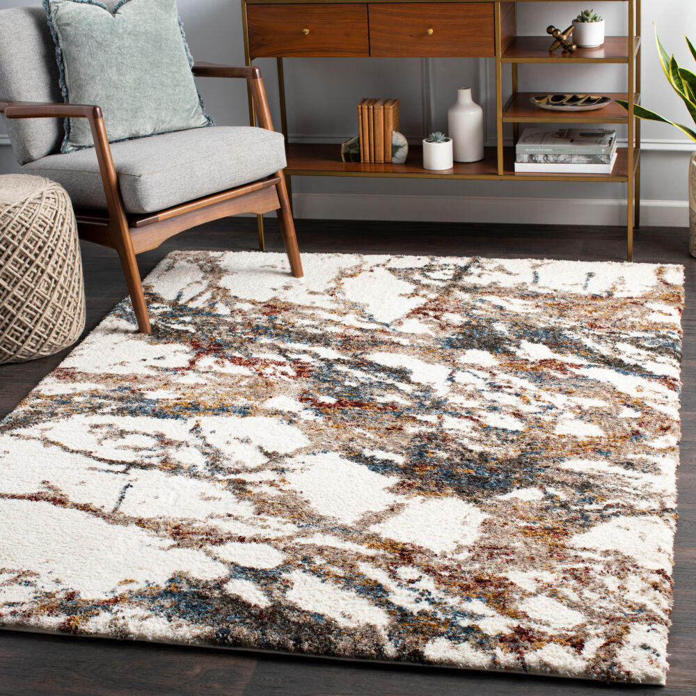 Celestial Shag Burgandy/Mustard Machine Woven Rug - roomscene