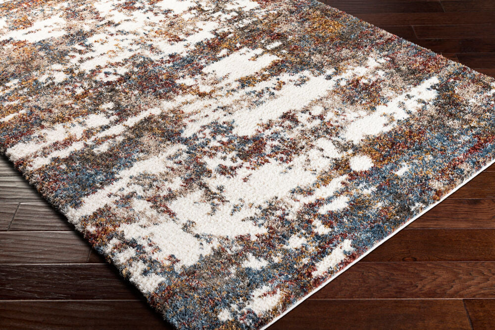 Celestial Shag Burgandy/Teal Machine Woven Rug - corner
