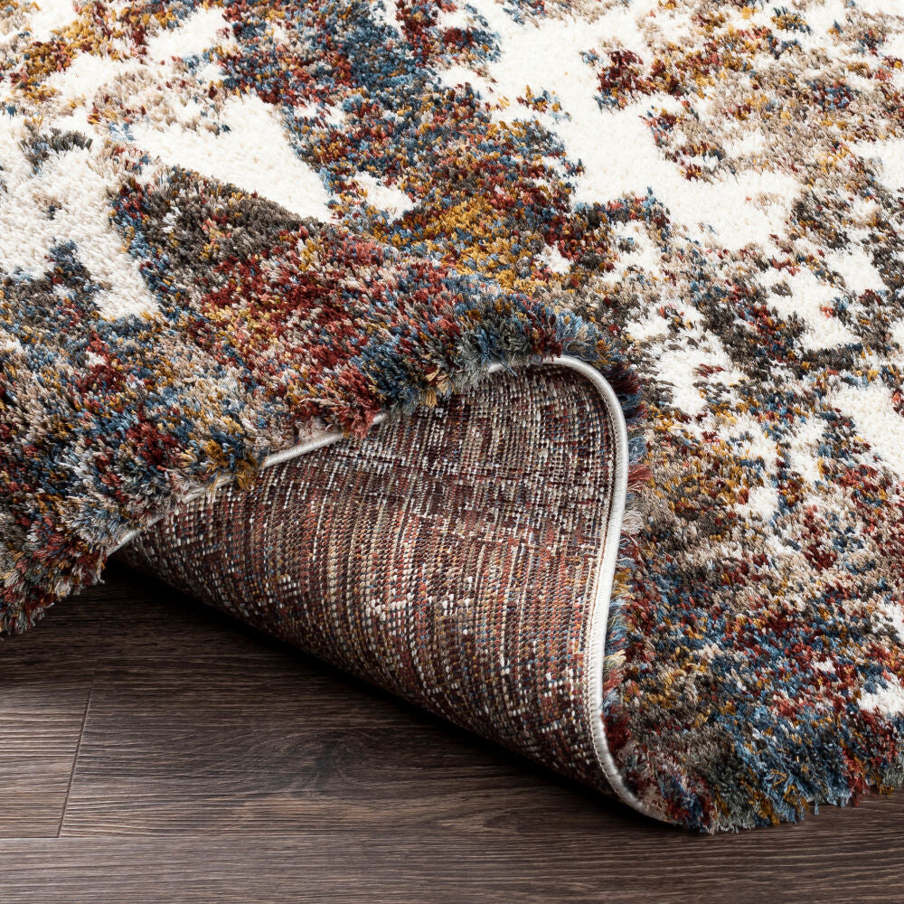 Celestial Shag Burgandy/Teal Machine Woven Rug - fold