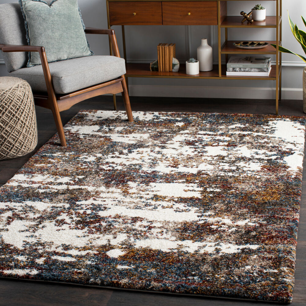 Celestial Shag Burgandy/Teal Machine Woven Rug - roomscene