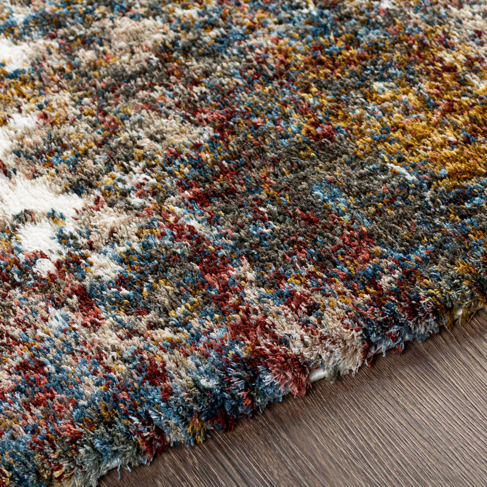 Celestial Shag Burgandy/Teal Machine Woven Rug - texture