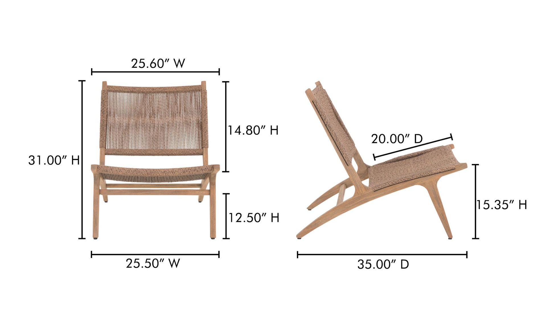 Palma Outdoor Lounge Chair Warm Brown by Moe's Home Collection - view 9