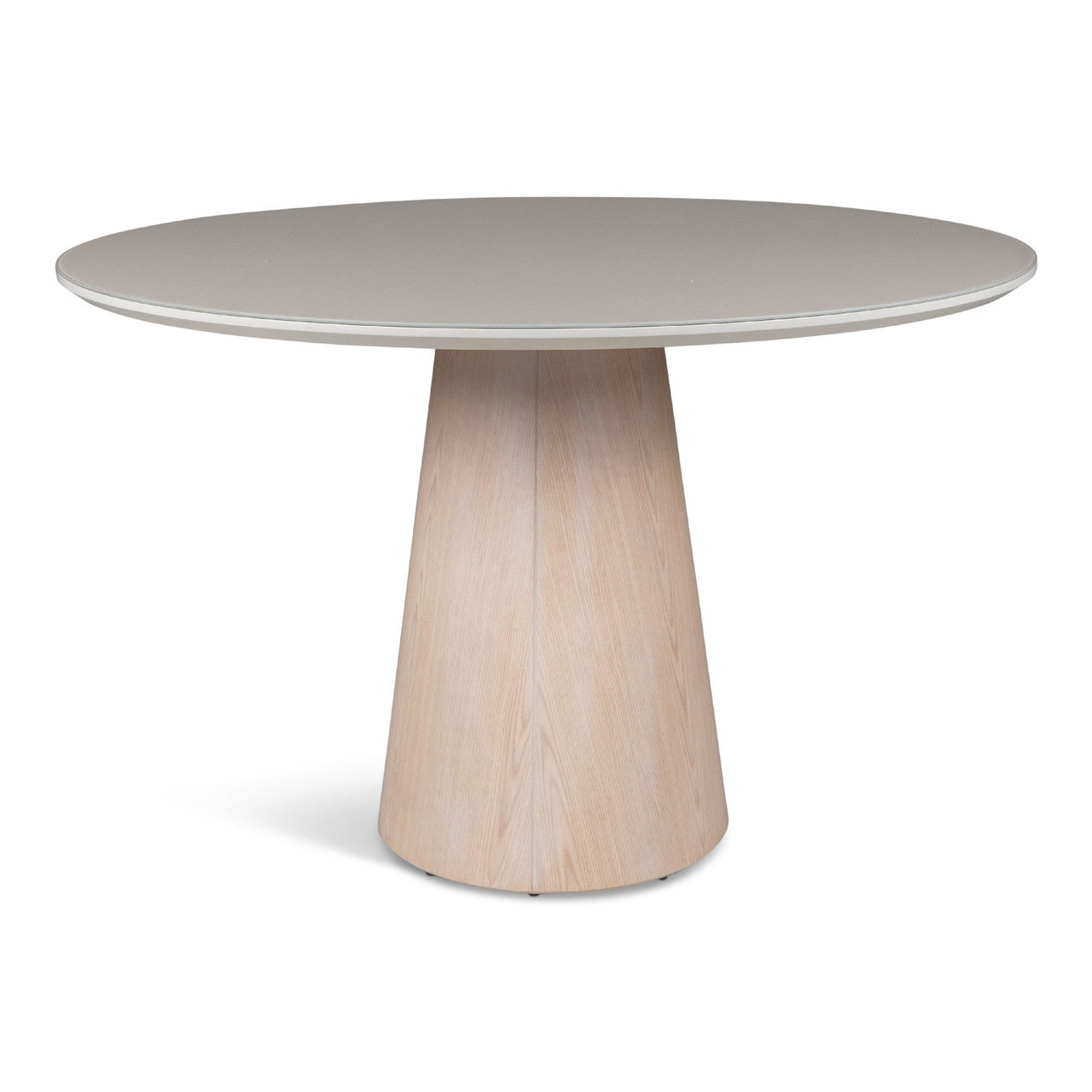 Modern Brazilian - Mona - Glass Top Round Dining Table - Off White Top - Nevoa Base