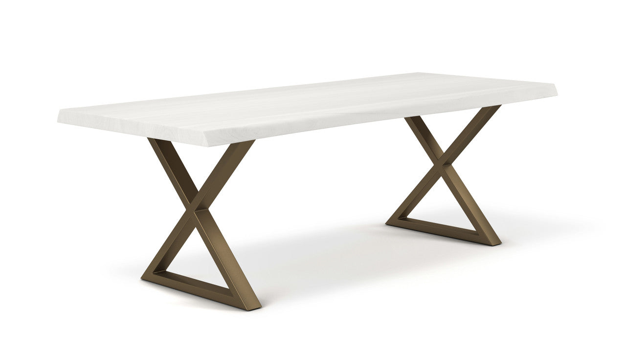 Brooks - Dining Table - X Base - 40" x 116" - White Wash Top - Brass Base