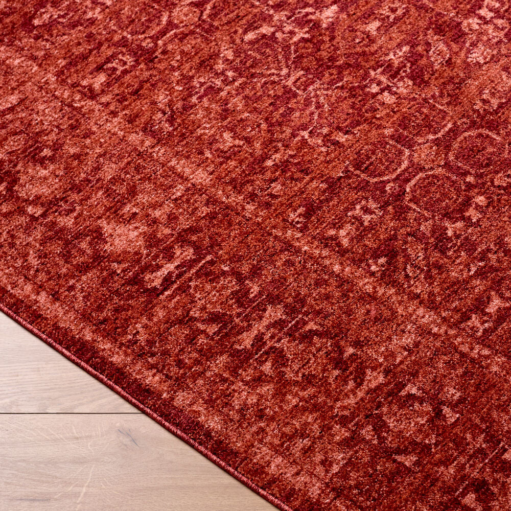 Cyrus Burgandy/Rust Machine Woven Rug - corner