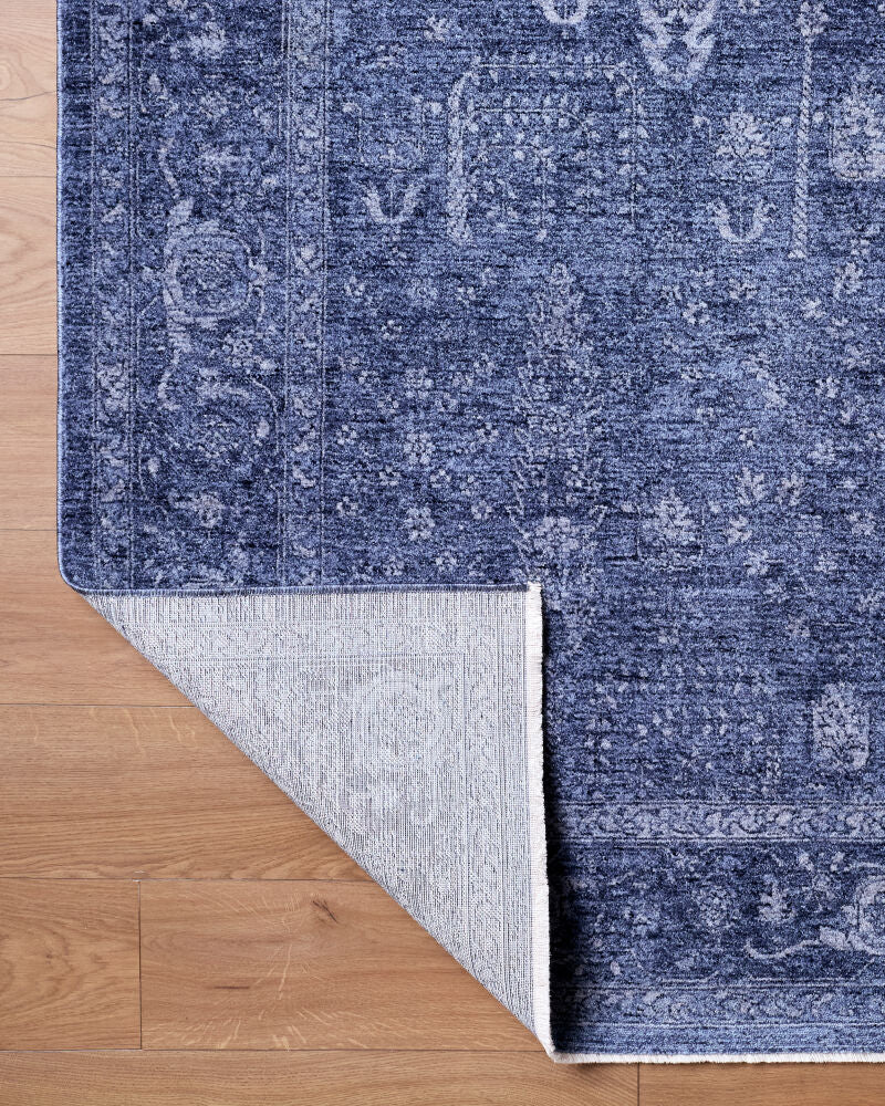 Cyrus Blue/Denim Machine Woven Rug - fold