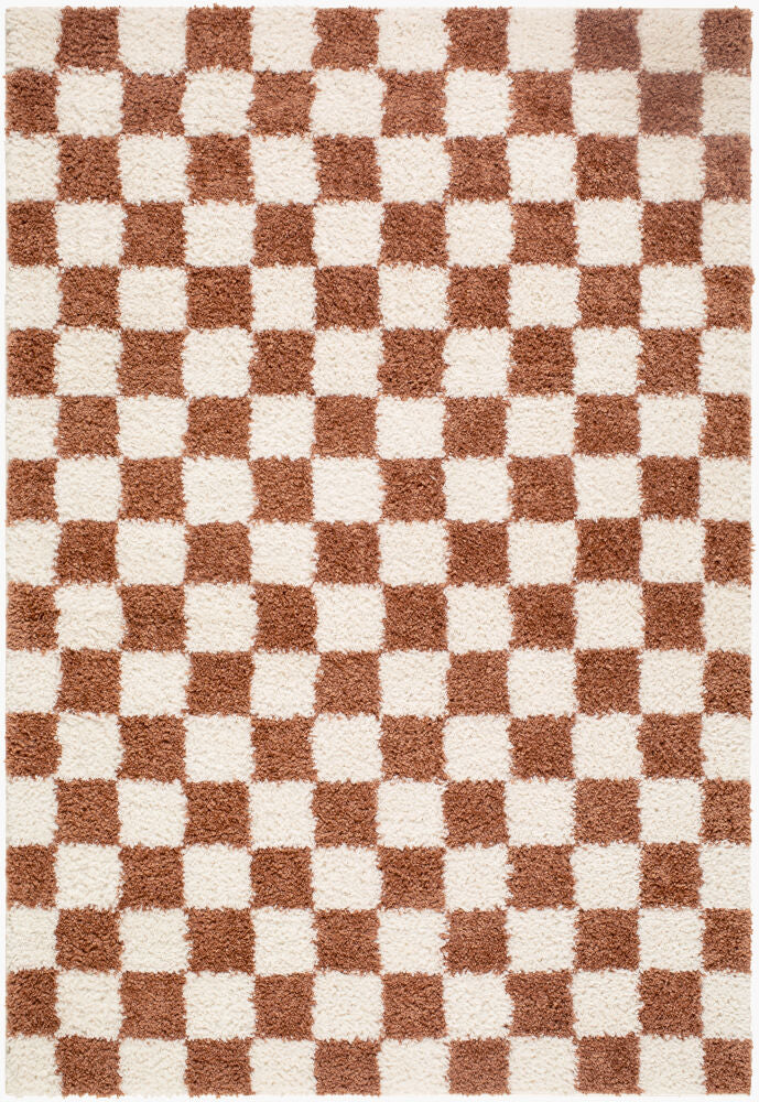 Czechia Burnt Orange/Off-White Machine Woven Rug - 5'3" x 7'