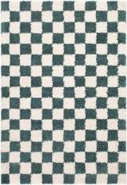Czechia Deep Teal/Off-White Machine Woven Rug - 5'3" x 7'
