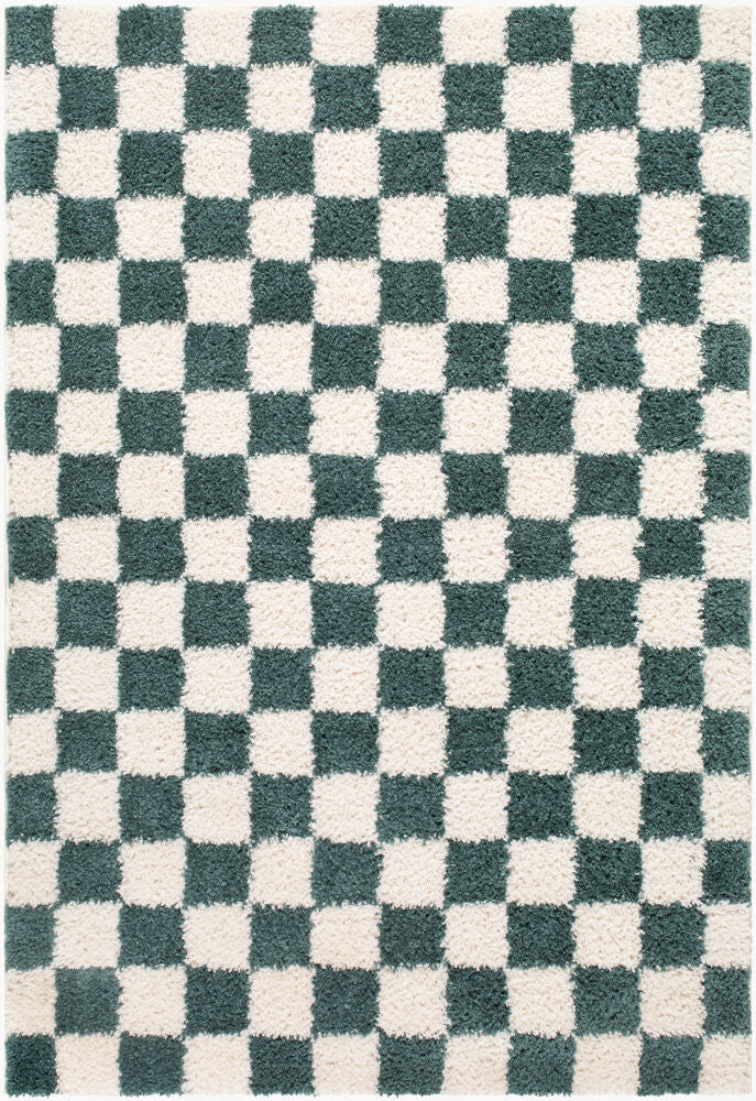 Czechia Deep Teal/Off-White Machine Woven Rug - 5'3" x 7'