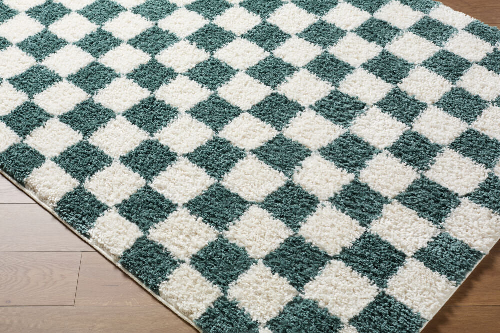 Czechia Deep Teal/Off-White Machine Woven Rug - corner