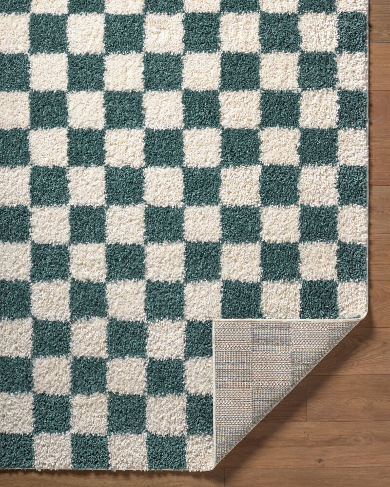 Czechia Deep Teal/Off-White Machine Woven Rug - fold