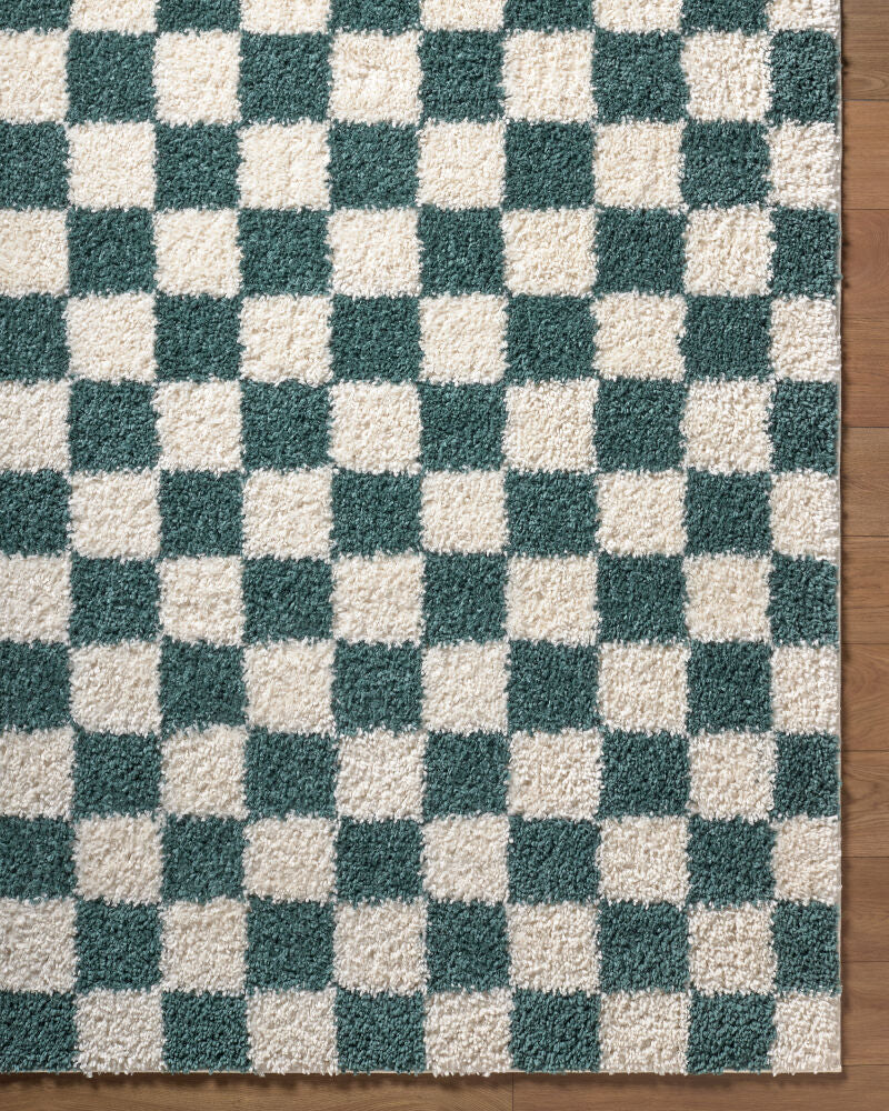 Czechia Deep Teal/Off-White Machine Woven Rug - overhead