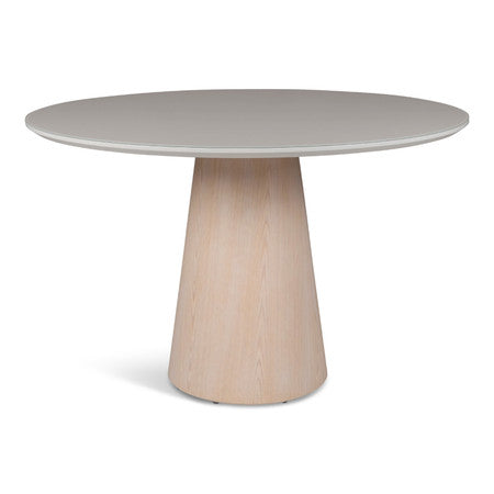 Modern Brazilian Mona Glass Top Round Dining Table Off White Top - Nevoa Base