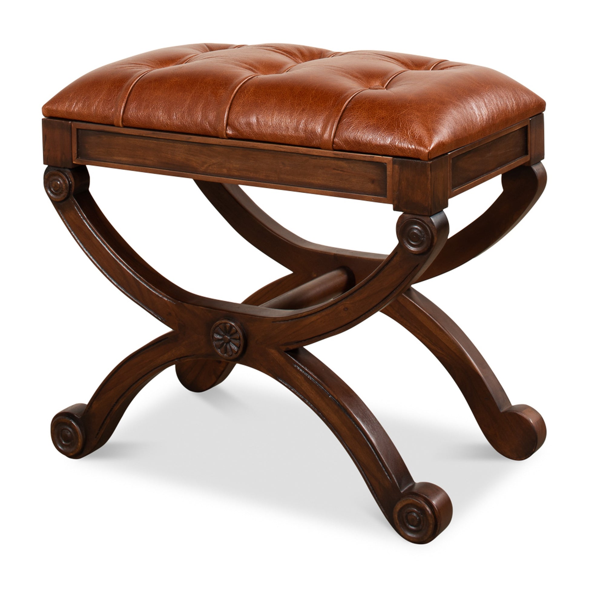 Empire Stool W/Leather by Sarreid Ltd