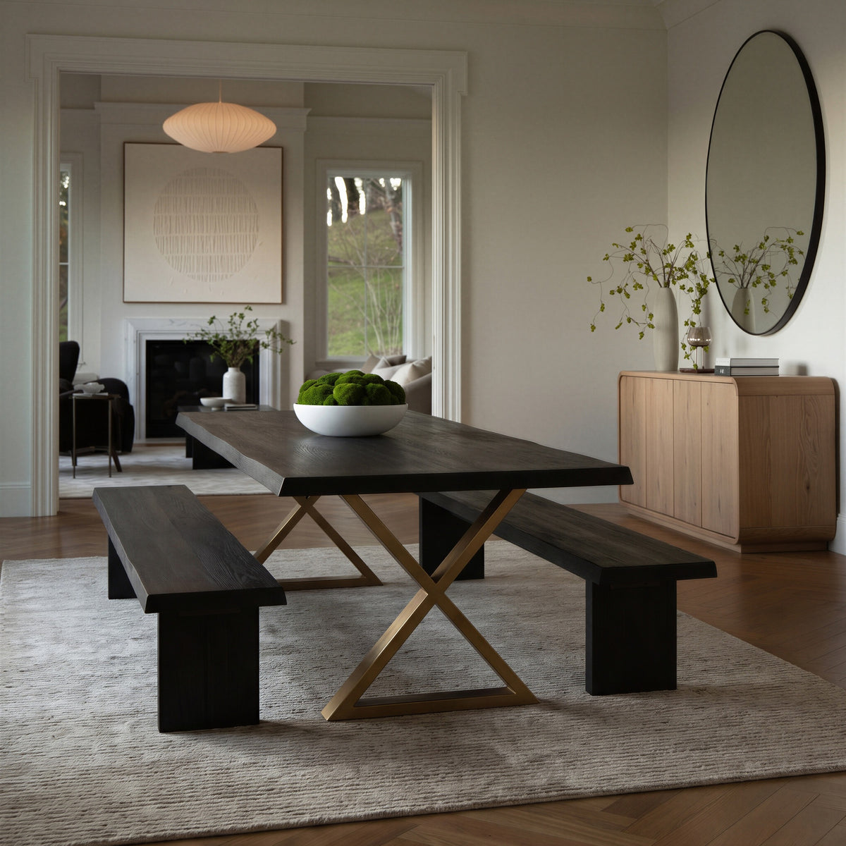 Brooks Dining Table X Base 40" x 116" Ebonized Top - Brass Base by Urbia - detail 5