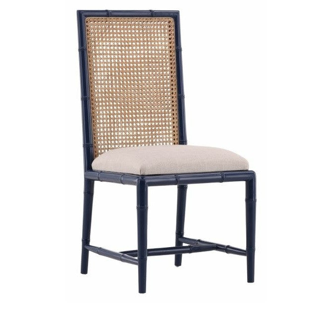 Rissani Coastal Modern Woven Cane Back Side Chairs -Blue