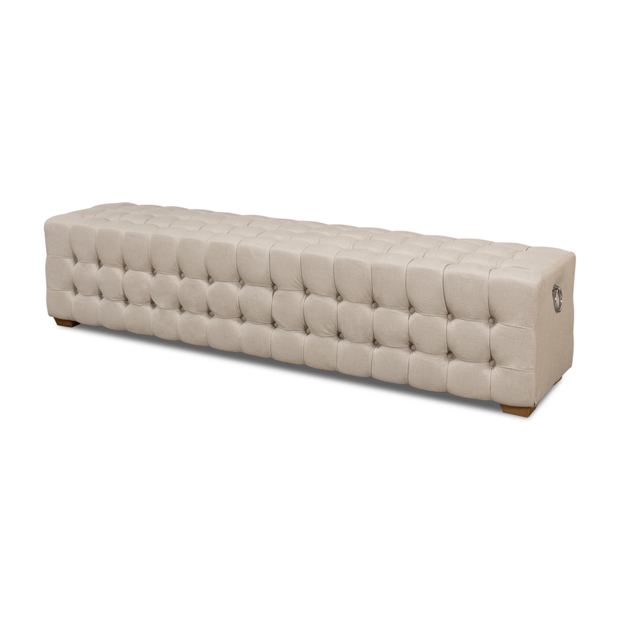 Beam Bench, Tufted Beige Linen by Sarreid Ltd