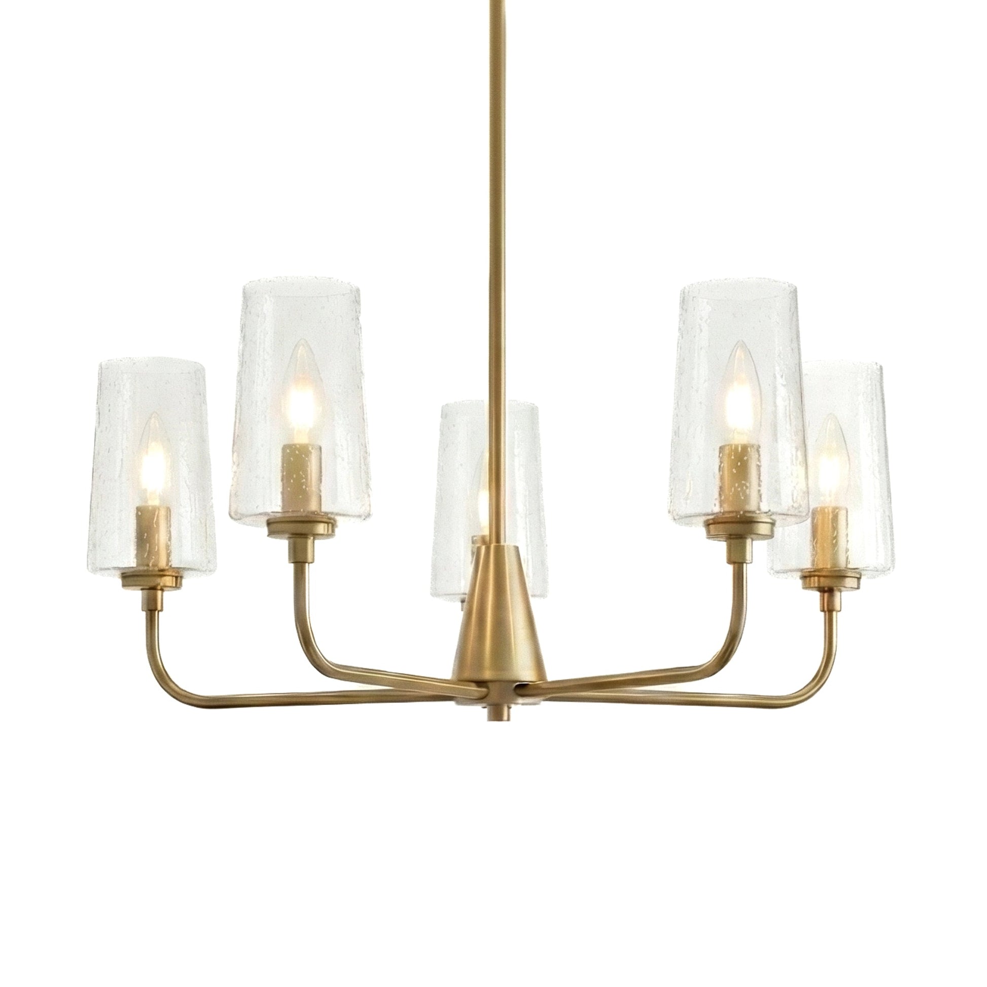 Dazzle Five Lights Chandelier | Satin Brass and Clear Seeded Glass