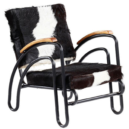 Danny Modern Black Cow Hide Lounge Chair