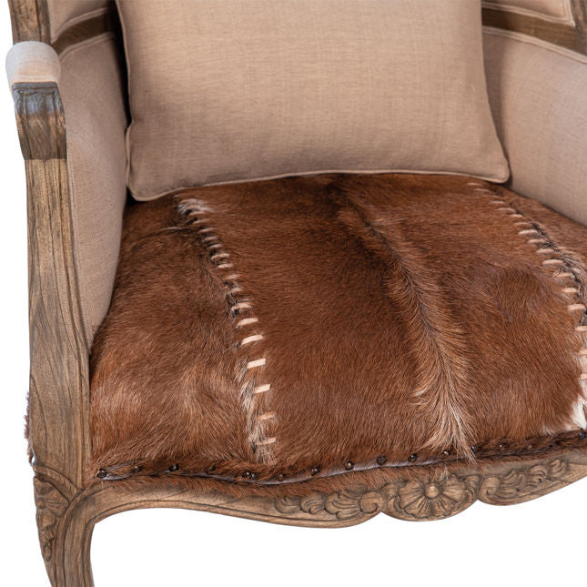 Baroque Woven Cane and Goat Hide Wingback Chair