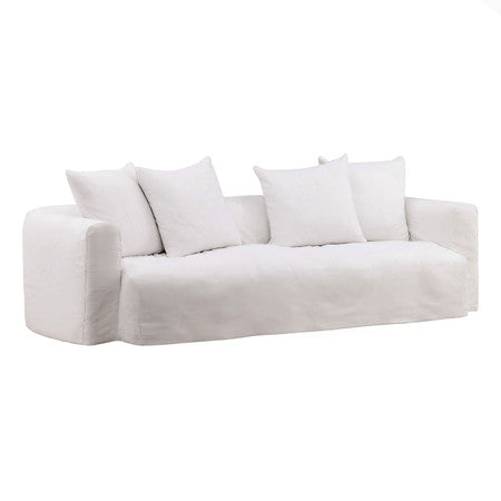 Lawndale White Linen Upholstered Slipcovered Sofa 95"