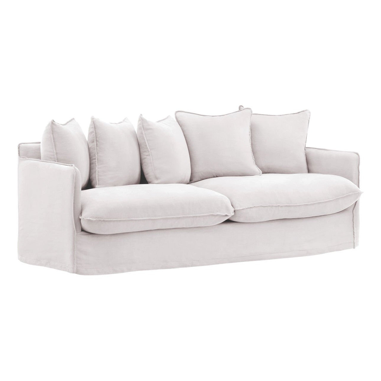Coastal White Linen Upholstered Slipcovered Sofa 83"