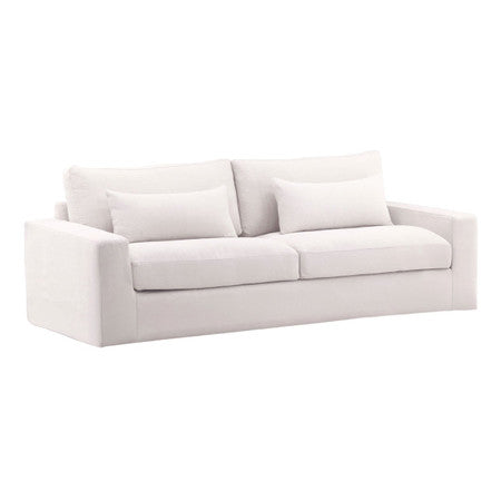 Modern White Linen Slipcovered Track Arm Sofa 93"